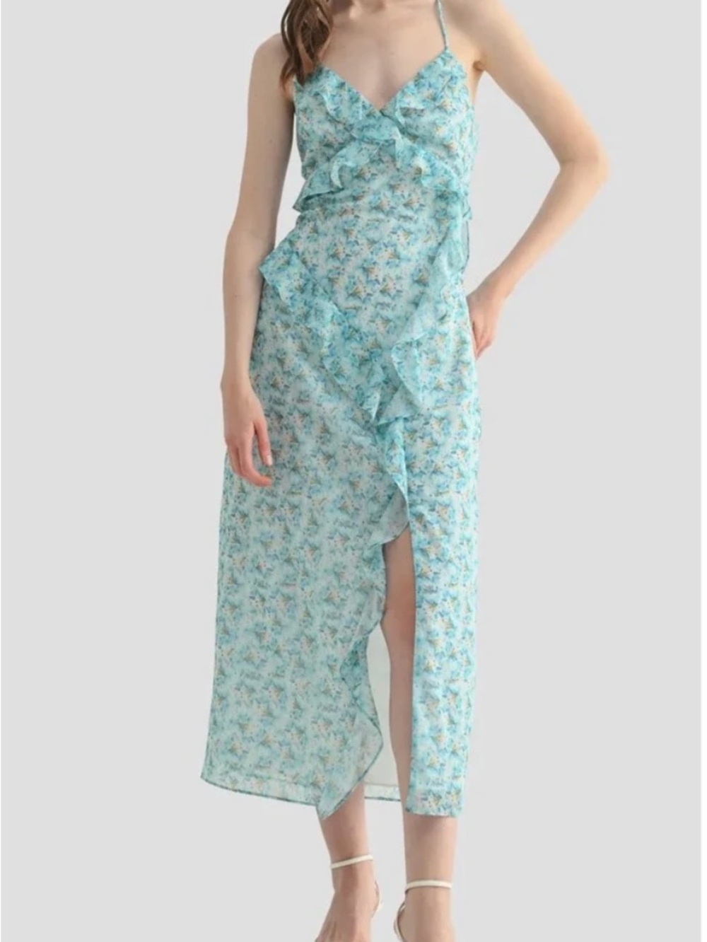 Nordstrom Blue Floral Ruffle Dress